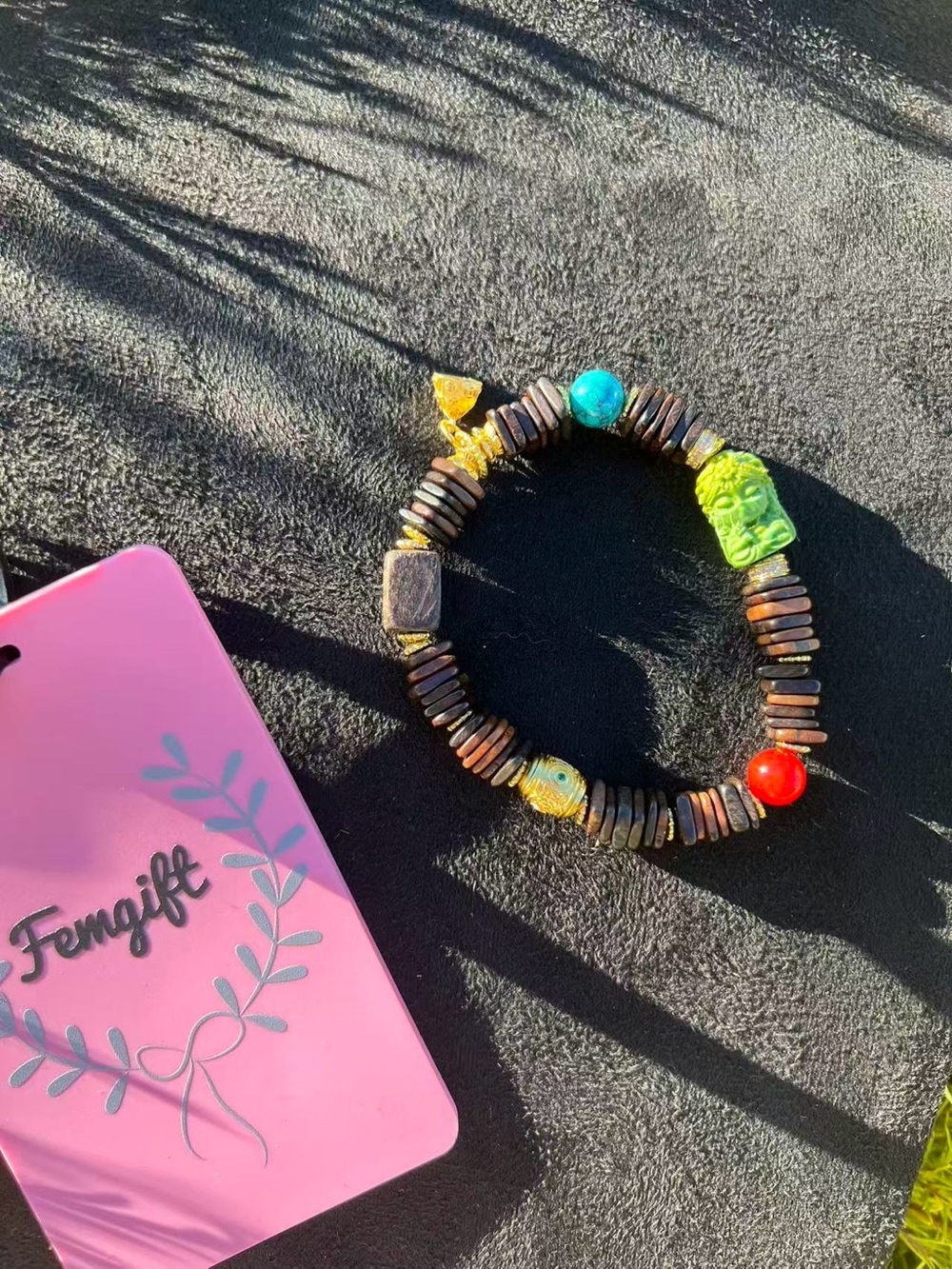 Natural Agar-wood and Turquoise Bead Stretch Bracelet